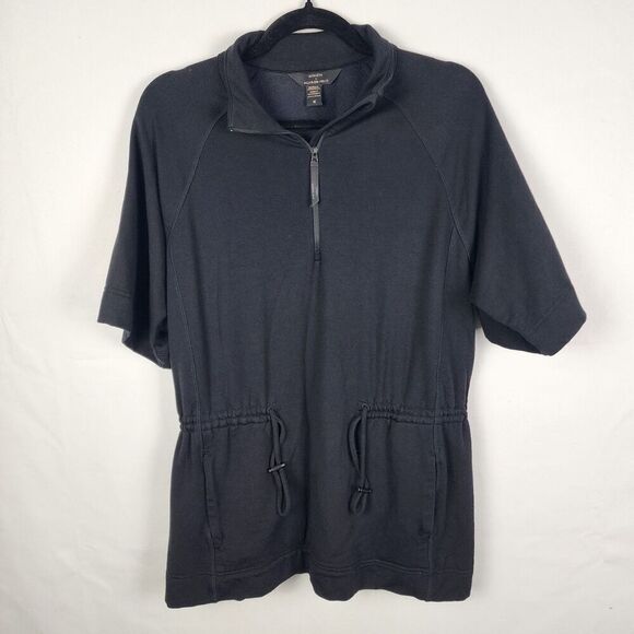 Athleta Allyson Felix Zip Cinch Waist Pullover Sweatshirt Top Fleece Black Med - Picture 2 of 8